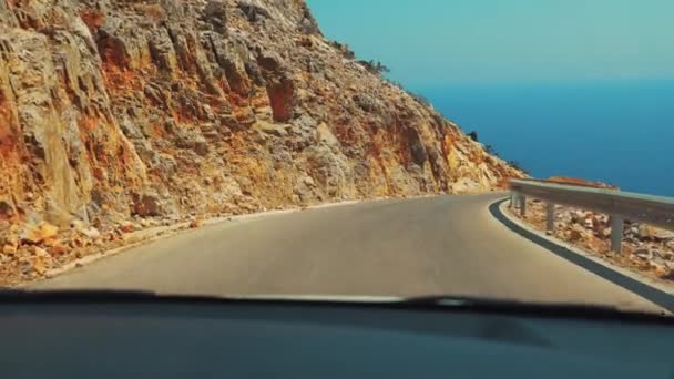 Vriden Bergsväg Till Stranden Seitan Limania Kreta Grekland Som Kör — Stockvideo