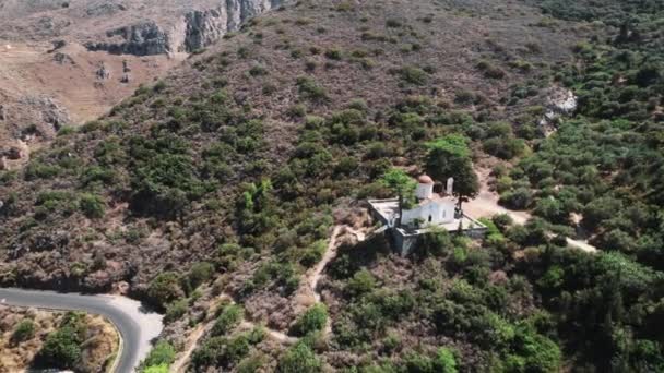 Templom Agios Panton Topólia Falu Légi Kilátás Kréta Görögország Kiváló — Stock videók
