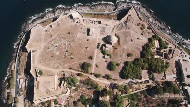 Drone Vista Sobre Castillo Veneciano Fortezza Ciudad Rethymno Creta Grecia — Vídeo de stock