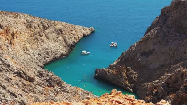 Plage Seitan Limania Crète Grèce Voyage Tourisme Large Panorama Arrière — Video