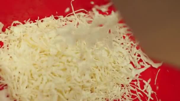 Endüstriyel Yiyecek Öğütücü Makine Ambalaj Işlemine Hazırlanmak Için Lahanaları Ince — Stok video