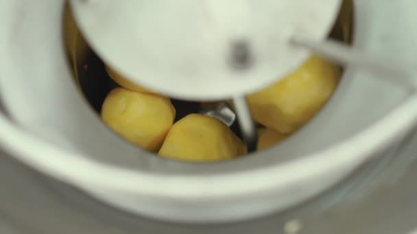 Industrielle Maschine Zum Würfeln Von Geschälten Gelben Kartoffeln Kommerzielle Häckselmaschine — Stockvideo