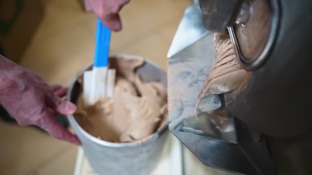 Making Ice Cream Batch Freezer Machine High Quality Footage — Stock Video