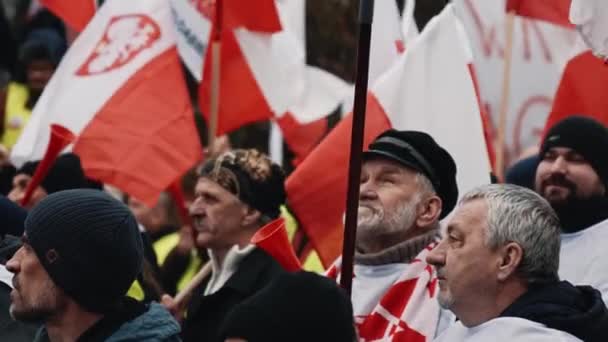 2024 Varşova Polonya Protestodaki Insanların Yakın Çekimleri Varşova Daki Çiftçiler — Stok video