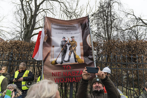 06.03.2024. Warsaw, Poland. people at the anti-government protest with posters. High quality photo