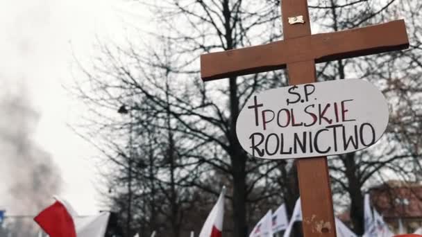 2024 Varşova Polonya Polonyalı Çiftçiler Soğuk Bir Günde Hükümete Karşı — Stok video