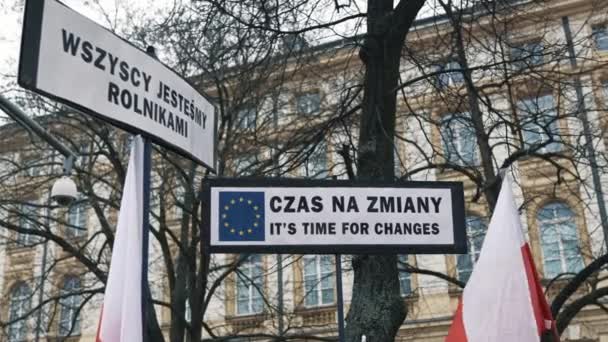 2024 Varšava Polsko Zemědělci Protestují Plakáty Říkají Čas Změny Polské — Stock video