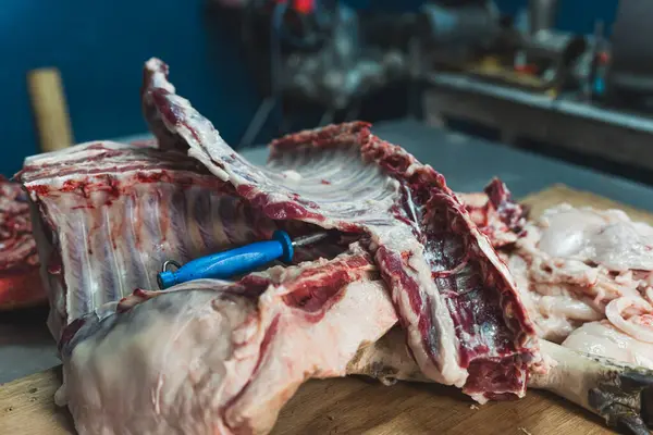 food industry, preparing pig meat, ribs, pork. High quality photo