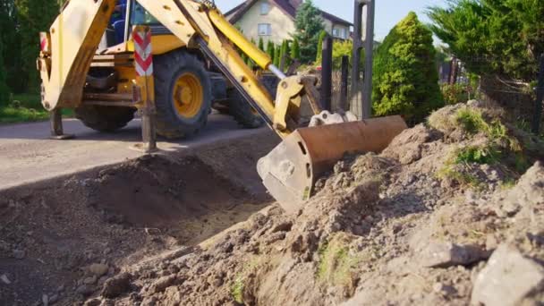 Seau Pelle Referme Travaux Excavation Sur Chantier Construction Routes Machines — Video