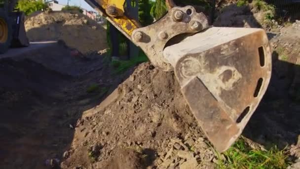 Backhoe Working Digging Soil Construction Site Crawler Excavator Digging Soil — Stock Video