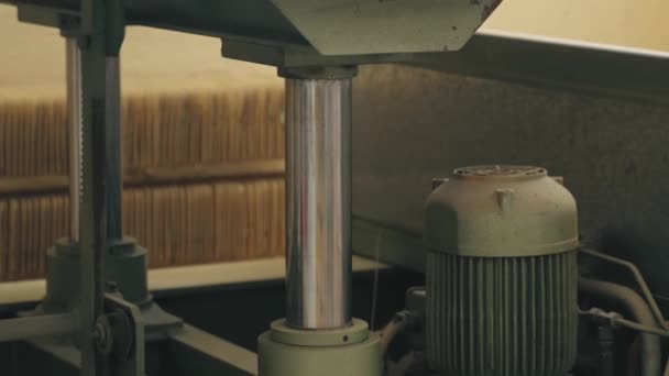 Vista Cerca Una Máquina Que Trabaja Fábrica Madera Imágenes Alta — Vídeos de Stock