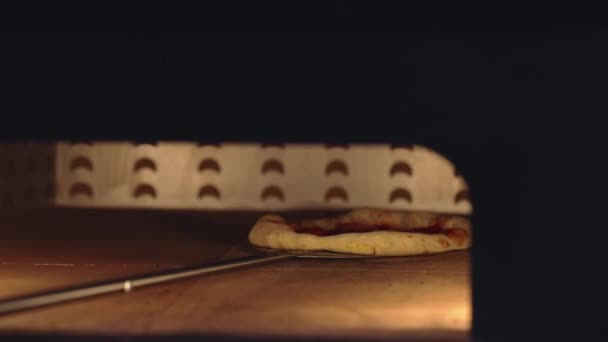 Cozinhe Tirando Pizza Preparada Forno Elétrico Fascilities Cozinha Imagens Alta — Vídeo de Stock