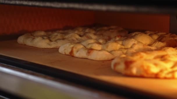 Procesul Preparare Pizza Într Cuptor Patiserie Brutărie Înregistrare Înaltă Calitate — Videoclip de stoc