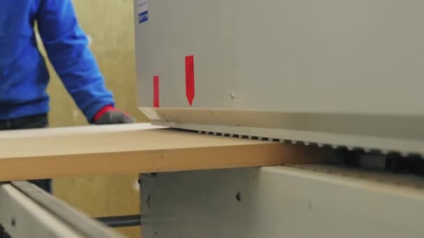 Widok Drewnianej Deski Maszyny Fabrycznej Stolarze Procesu Pracy Wysokiej Jakości — Wideo stockowe