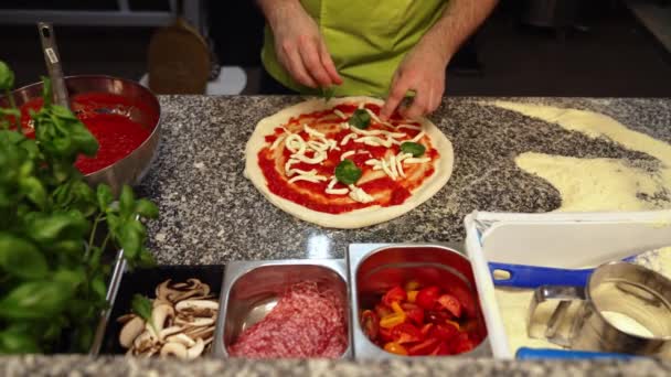 Processo Produzione Della Pizza Concetto Panetteria Filmati Alta Qualità — Video Stock