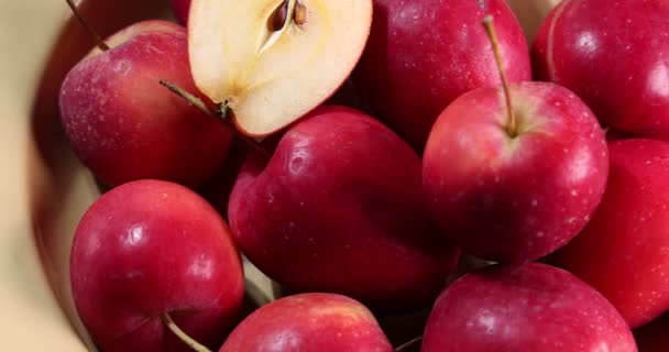 Mała Czerwona Jesień Truskawka Kształcie Jabłka Posiekany Plasterek Nasion Szkliwie — Wideo stockowe