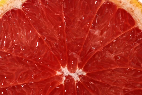Halb Geschnittenes Rubinrotes Grapefruitfleisch Makro Nahaufnahme — Stockfoto
