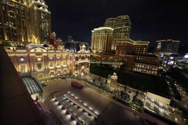 Strip, Macao - 12 Kasım 2023 Venedik Macau 'nun güzel freski ve dış caddesi, Paris Macao, Londralı Macao, Grand Lisboa Sarayı, Cotai Strip 