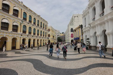 Makao - 13 Kasım 2023 - St. Paul 'un kalıntıları, Kutsal Sanat ve Mahzen Müzesi, TV. Da Paixao, Senado Meydanı, St. Dominic Kilisesi, Rua dos Ervanarios ve eski Macau 'nun en çok ziyaret edilen kısımlarından birini çevreleyen. 