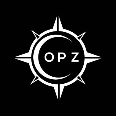 OPZ soyut teknoloji çemberi logo tasarımını siyah arkaplan üzerine kuruyor. OPZ yaratıcı harf logosu.