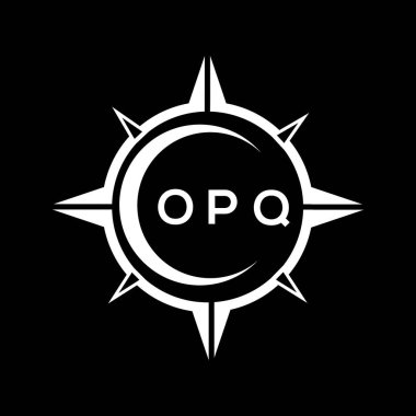 OPQ soyut teknoloji çemberi logo tasarımını siyah arkaplan üzerine kuruyor. OPQ yaratıcı harfler harfi logosu.