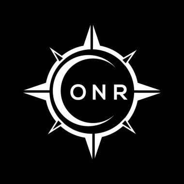 ONR soyut teknoloji çemberi logo tasarımını siyah arkaplan üzerine kuruyor. ONR yaratıcı harf logosu.