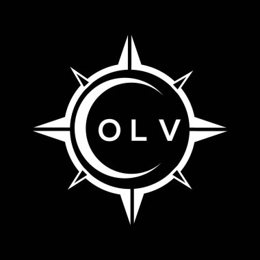 OLV soyut teknoloji çemberi logo tasarımını siyah arka plana ayarlıyor. OLV yaratıcı harfler harfi logosu.