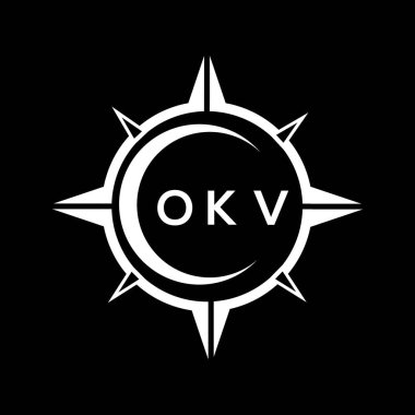 OKV soyut teknoloji çemberi logo tasarımını siyah arkaplan üzerine kuruyor. OKV yaratıcı harfler harfi logosu.