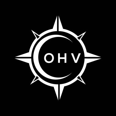 OHV soyut teknoloji çemberi logo tasarımını siyah arkaplan üzerine kuruyor. OHV yaratıcı harfler harfi logosu.