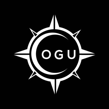 OGTU soyut teknoloji çemberi logo tasarımını siyah arkaplan üzerine kuruyor. OGTU yaratıcı harflerin baş harfleri..