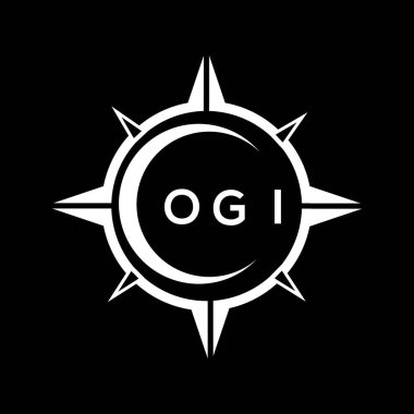 OGI soyut teknoloji çemberi logo tasarımını siyah arka plana ayarlıyor. OGI yaratıcı harf logosu.
