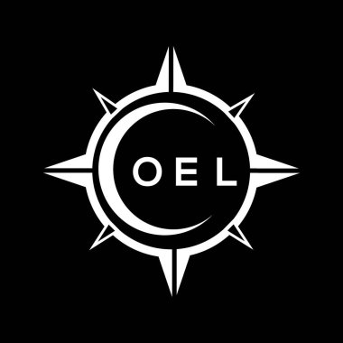 OEL soyut teknoloji çemberi logo tasarımını siyah arka plana ayarlıyor. OEL yaratıcı harfler harfi logosu.