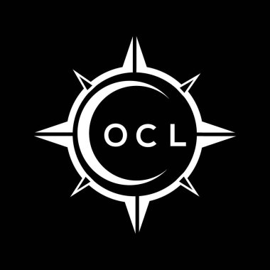 OCL soyut teknoloji çemberi logo tasarımını siyah arkaplan üzerine kuruyor. OCL yaratıcı harflerin baş harfleri logosu.