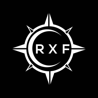 RXF soyut teknoloji çemberi logo tasarımını siyah arkaplan üzerine kuruyor. RXF yaratıcı harf logosu kavramı.