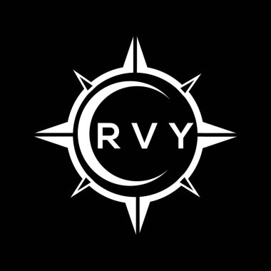 RVY soyut teknoloji çemberi logo tasarımını siyah arkaplan üzerine kuruyor. RVY yaratıcı harflerin baş harfleri logo kavramı.