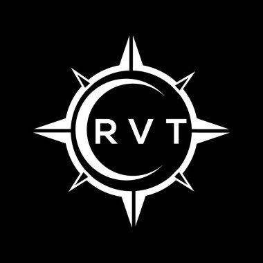 RVT soyut teknoloji çemberi logo tasarımını siyah arka plana ayarlıyor. RVT yaratıcı harflerin baş harfleri logo kavramı.