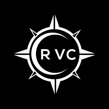 RVC soyut teknoloji çemberi logo tasarımını siyah arkaplan üzerine kuruyor. RVC yaratıcı harflerin baş harfleri logo kavramı.