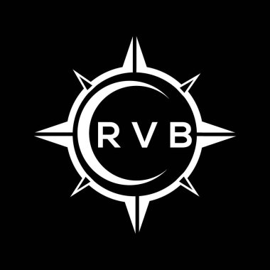 RVB soyut teknoloji çemberi logo tasarımını siyah arka plana ayarlıyor. RVB yaratıcı harflerin baş harfleri logo kavramı.