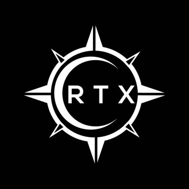 RTX soyut teknoloji çemberi logo tasarımını siyah arkaplan üzerine kuruyor. RTX yaratıcı harflerin baş harfleri logo kavramı.