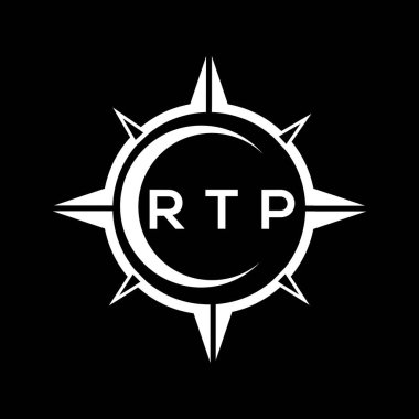 RTP soyut teknoloji çemberi logo tasarımını siyah arkaplan üzerine kuruyor. RTP yaratıcı harflerin baş harfleri logo kavramı. RTP soyut teknoloji dairesi siyah arkaplan üzerine logo tasarımı yapıyor. RTP yaratıcı harflerin baş harfleri logo kavramı.
