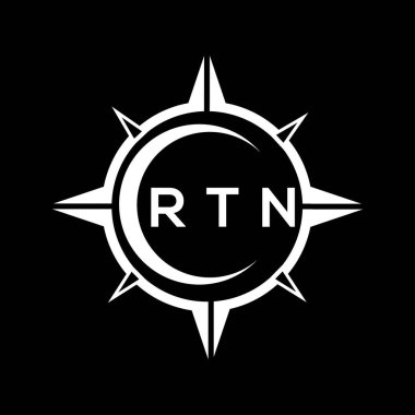 RTN soyut teknoloji çemberi logo tasarımını siyah arkaplan üzerine kuruyor. RTN yaratıcı harflerin baş harfleri logo kavramı.