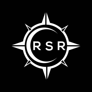 RSR soyut teknoloji çemberi logo tasarımını siyah arkaplan üzerine kuruyor. RSR yaratıcı harflerin baş harfleri logo kavramı.