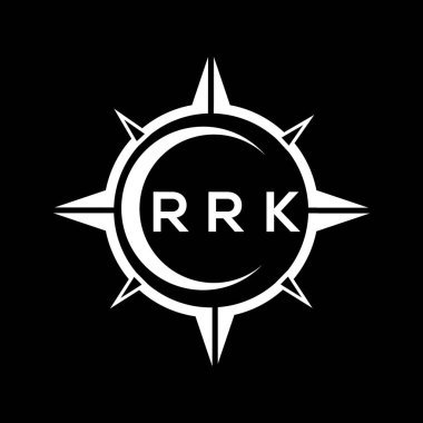 RRK soyut teknoloji çemberi logo tasarımını siyah arkaplan üzerine kuruyor. RRK yaratıcı harflerin baş harfleri logo kavramı.