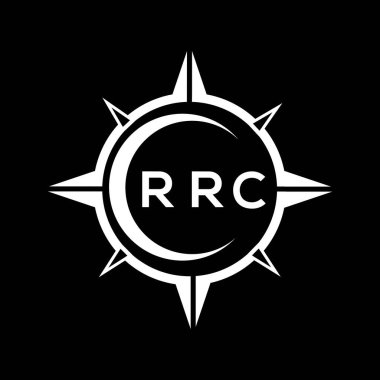 RRC soyut teknoloji çemberi logo tasarımını siyah arkaplan üzerine kuruyor. RRC yaratıcı harflerin baş harfleri logo kavramı.