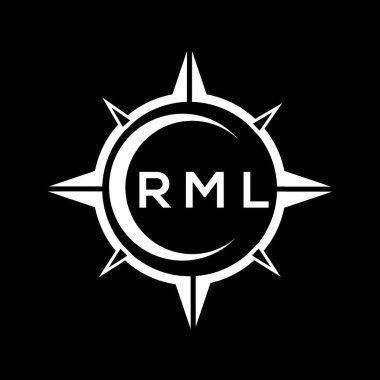 RML soyut teknoloji çemberi logo tasarımını siyah arkaplan üzerine kuruyor. RML yaratıcı harflerin baş harfleri logo kavramı.