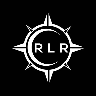 RLR soyut teknoloji çemberi logo tasarımını siyah arkaplan üzerine kuruyor. RLR yaratıcı harflerin baş harfleri logo kavramı.