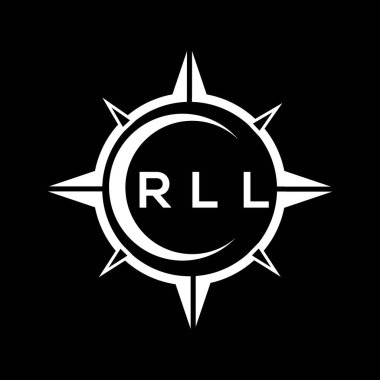 RLL soyut teknoloji çemberi siyah arkaplan üzerine logo tasarımı ayarlıyor. RLL yaratıcı harflerin baş harfleri logo kavramı.