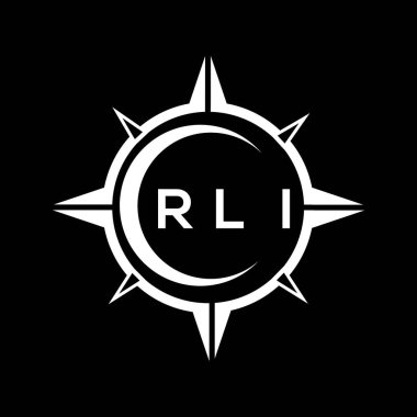 RLI soyut teknoloji çemberi logo tasarımını siyah arka plana ayarlıyor. RLI yaratıcı harf logosu kavramı.