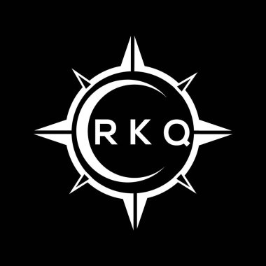 RKQ soyut teknoloji çemberi logo tasarımını siyah arkaplan üzerine kuruyor. RKQ yaratıcı harflerin baş harfleri logo kavramı.