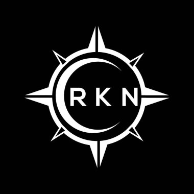 RKN soyut teknoloji çemberi logo tasarımını siyah arkaplan üzerine kuruyor. RKN yaratıcı harf logosu kavramı.